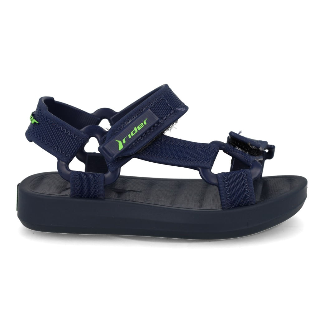 Papete Rider infantil marinho vista lateral direita com tiras em velcro e sola em PVC